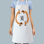 Funny Dachshund Sausage Dog Monogram Apron<br><div class="desc">Cute and funny dachshund,  sausage dogs or wiener dogs in perpetual motion.
Customise by changing or removing the initial.</div>
