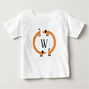 Funny Dachshund Sausage Dog Monogram Baby T-Shirt
