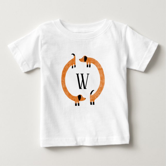 Funny Dachshund Sausage Dog Monogram Baby T-Shirt (Front)