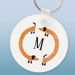 Funny Dachshund Sausage Dog Monogram Key Ring<br><div class="desc">Cute and funny dachshund,  sausage dogs or wiener dogs in perpetual motion.
Customise by changing or removing the initial.</div>