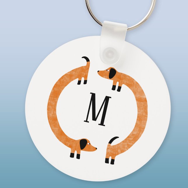 Funny Dachshund Sausage Dog Monogram Key Ring (Monogram personalized initial fun Dachshund Wiener Sausage dog aluminium keyring keychain)