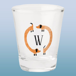 Funny Dachshund Sausage Dog Monogram Shot Glass