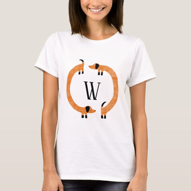 Funny Dachshund Sausage Dog Monogram T-Shirt (Front)