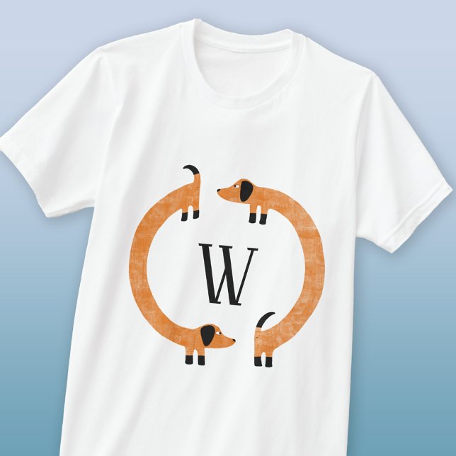 Funny Dachshund Sausage Dog Monogram T-Shirt (Dachshund Wiener Sausage Dog monogram initial fun t-shirt)