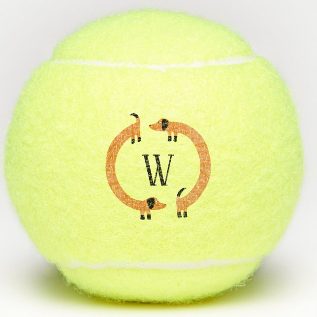 Funny Dachshund Sausage Dog Monogram Tennis Balls (Funny Dachshund Sausage or Wiener Dog monogram tennis ball for animal lovers)
