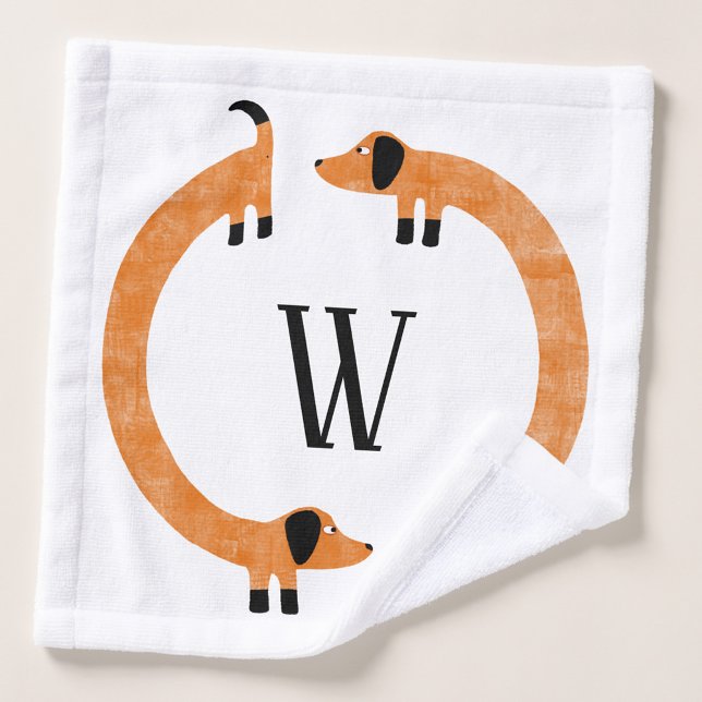 Funny Dachshund Sausage Dog Monogram Wash Cloth (Personalized Dachshund Wiener Sausage Dog monogram initial wash cloth)