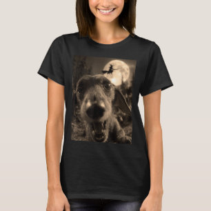 Funny Dachshund Selfie Full Moon Flying Witch T-Shirt