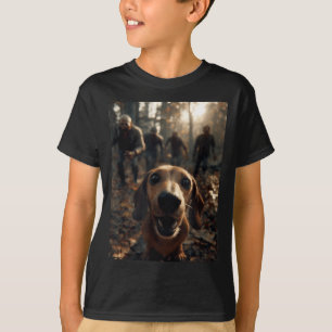 Funny Dachshund Selfie With Zombies Halloween T-Shirt