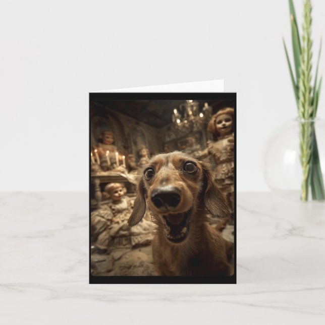 Funny Dachshund Selfie Y Dolls Spooky Halloween Card (Front)