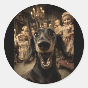 Funny Dachshund Selfie Y Dolls Spooky Halloween Classic Round Sticker