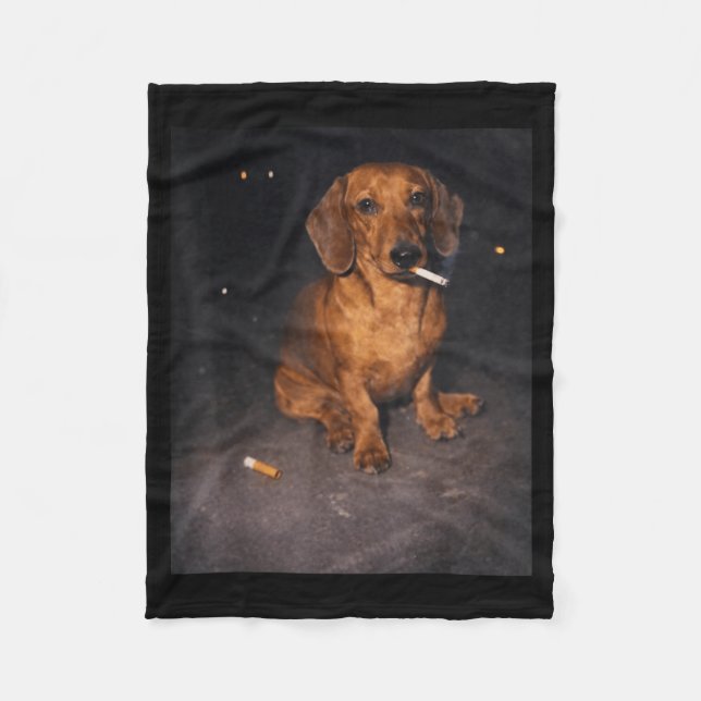 Funny dachshund smoking meme cigarette dog meme fleece blanket (Front)