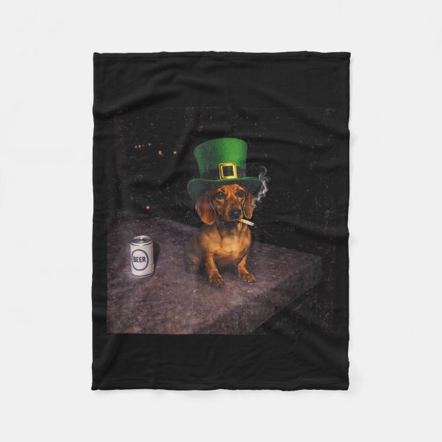 Funny dachshund smoking meme gen z dog meme fleece blanket (Front)