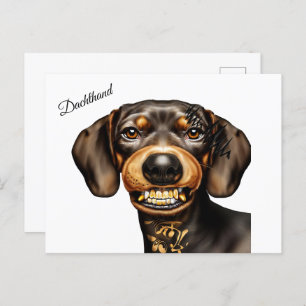 Funny Dachshund Tattoo  Postcard