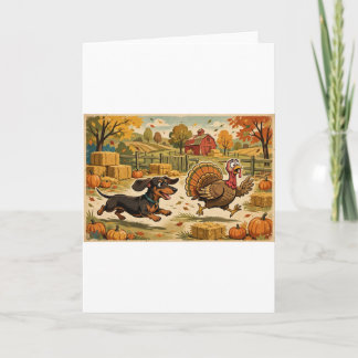 Funny Dachshund Thanksgiving Card — Turkey Chase