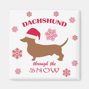 Funny Dachshund Through the Snow Christmas Dog Magnet