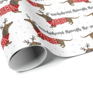Funny Dachshund Through The Snow Christmas Wrapping Paper