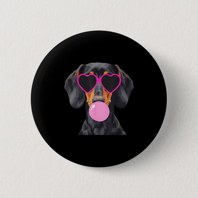 Funny Dachshund Wearing Gles And Blowing Nk Bubble 6 Cm Round Badge (Front)