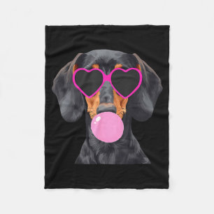 Funny Dachshund Wearing Gles And Blowing Nk Bubble Fleece Blanket