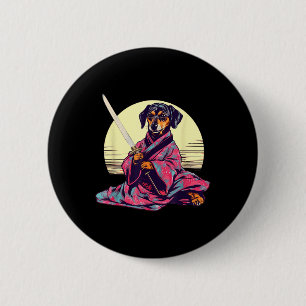 Funny Dachshund Wiener Dog Japanese Tattoo Ukiyoe  6 Cm Round Badge