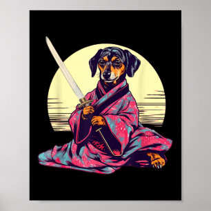 Funny Dachshund Wiener Dog Japanese Tattoo Ukiyoe Poster