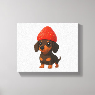 Funny dachshund with strawberries and hat fruity canvas print