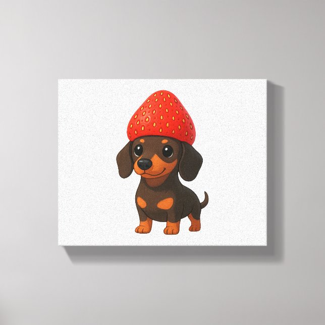 Funny dachshund with strawberries and hat fruity canvas print (Front)