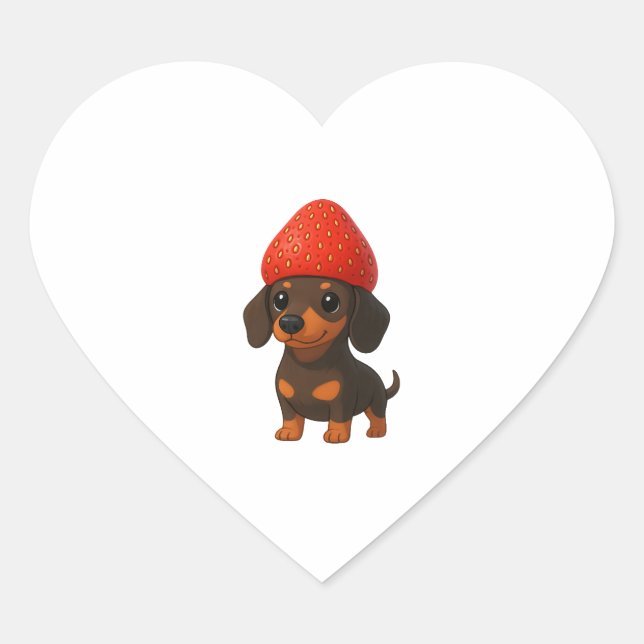 Funny dachshund with strawberries and hat fruity heart sticker (Front)