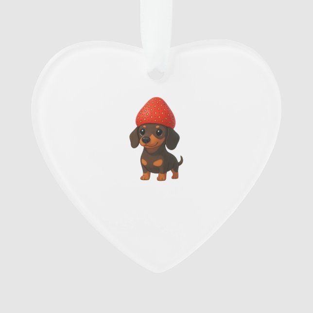 Funny dachshund with strawberries and hat fruity ornament (Front)