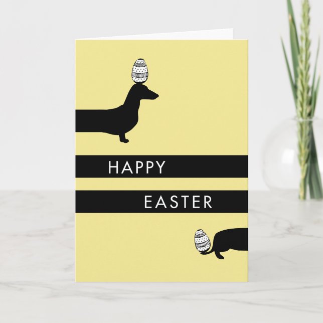 Funny Dachshund yellow Easter Holiday Card (Front)