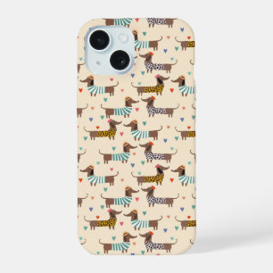 Funny Dachshunds in Hats and Sweaters iPhone 15 Case