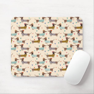 Funny Dachshunds in Hats and Sweaters Mouse Pad