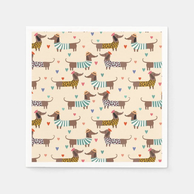 Funny Dachshunds in Hats and Sweaters Napkin (Front)