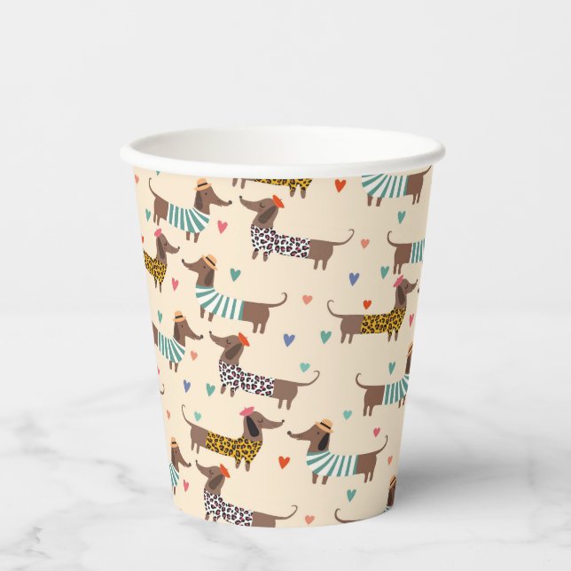 Funny Dachshunds in Hats and Sweaters Paper Cups (Front)