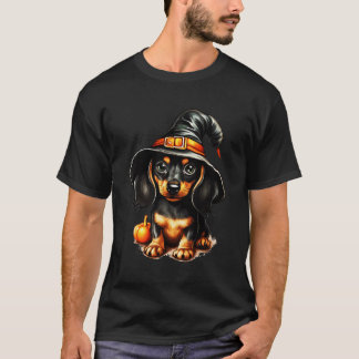 Funny Dacshund Witch Haloween Costume T-Shirt