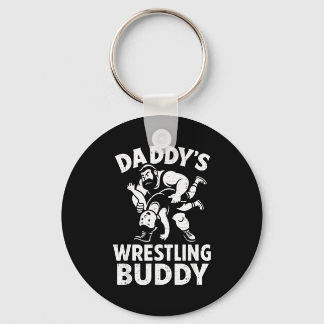Funny Dad And Son Daughter Kids Wrestling Wrestler Key Ring (Front)