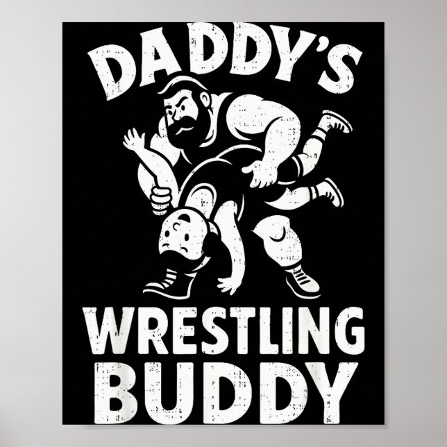 Funny Dad And Son Daughter Kids Wrestling Wrestler Poster (Front)
