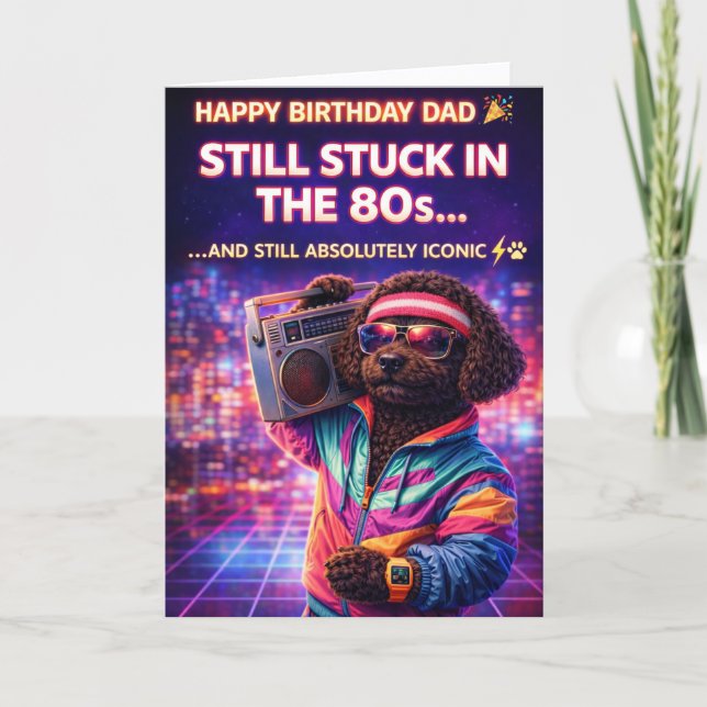 Funny Dad Birthday Card 80s Retro Dog (Front)