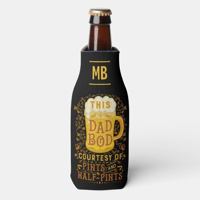 Funny Dad Bod Beer Pints Monogrammed Fathers Day Bottle Cooler (Bottle Front)
