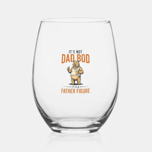 Funny Dad Bod Father Figure Bear Beer Shirt_1 Stemless Wine Glass