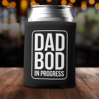 Funny Dad Bod in Progress Humour Fathers Day Black Can Cooler