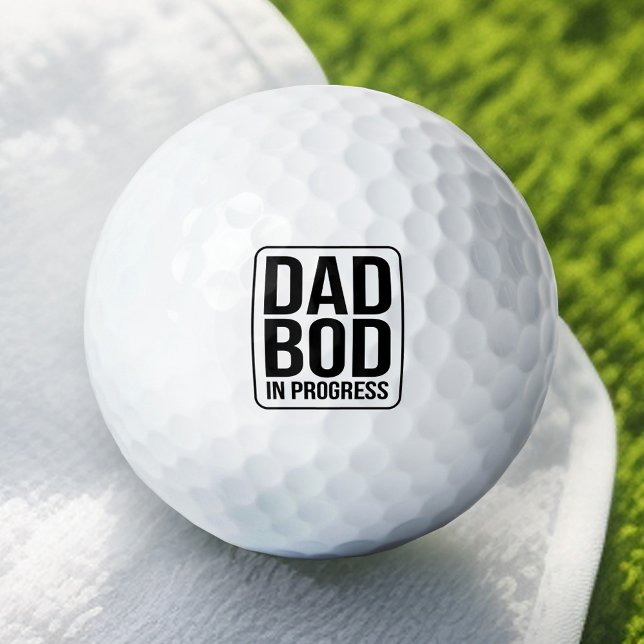 Funny Dad Bod in Progress Humour Fathers Day Black Golf Balls (Funny Dad Golf Ball)