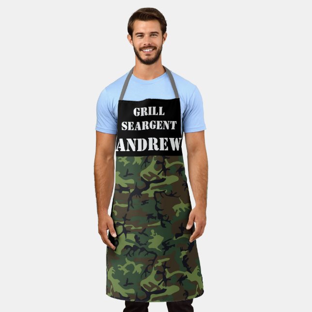 Funny Dad Camoflage Camo Grill Seargent Apron (Worn)