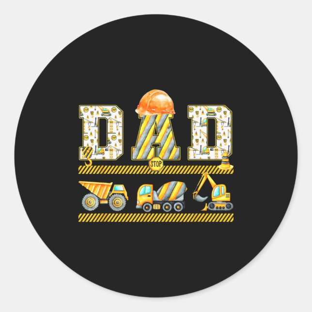 Funny Dad Construction Excavator Kids Matching Fam Classic Round Sticker (Front)