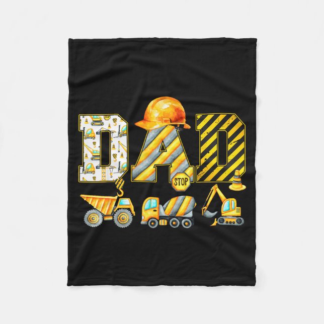 Funny Dad Construction Excavator Kids Matching Fam Fleece Blanket (Front)