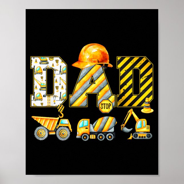Funny Dad Construction Excavator Kids Matching Fam Poster (Front)
