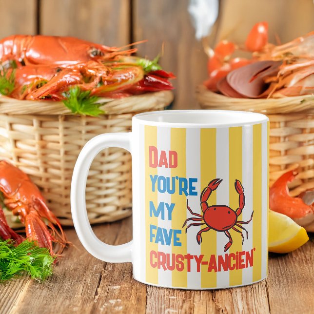 Funny Dad Crab Crustacean Amalfi Yellow Stripe Coffee Mug (Fun Amalfi coast summer aesthetic with crab pun for your old but gold papa)