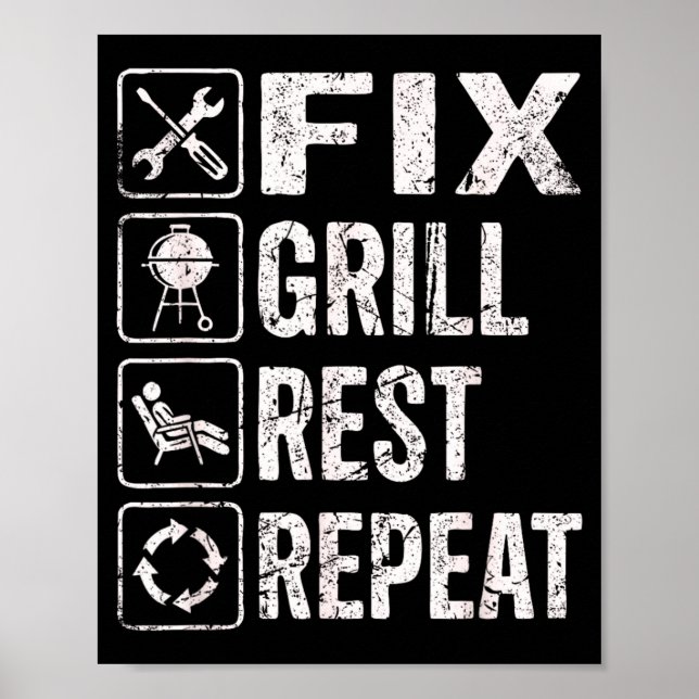 Funny Dad Fix Grill Rest Repeat BBQ Weekend Legend Poster (Front)