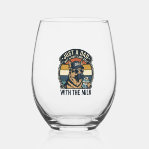 Funny Dad German Shepherd Milk Retro Shirt Design_ Stemless Wine Glass