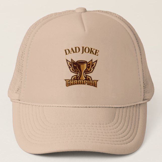 Funny Dad Joke Champion Trophy  Trucker Hat (Front)