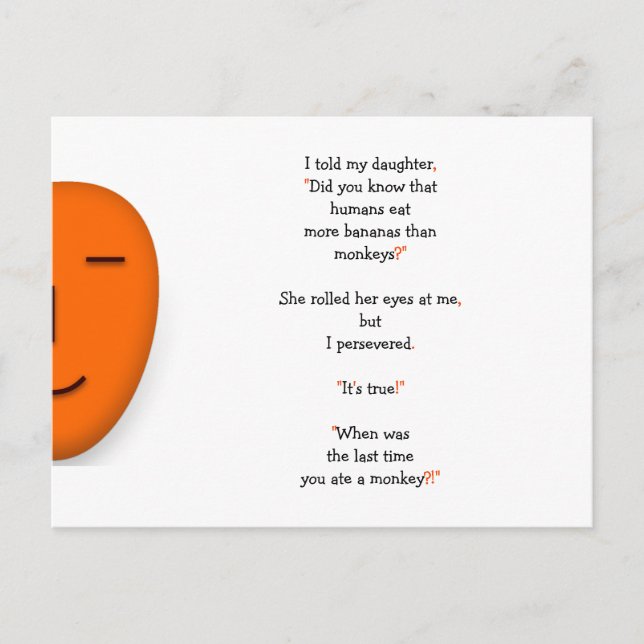 Funny Dad Joke on Monkeys Humans Bananas Daughter Postcard (Front)